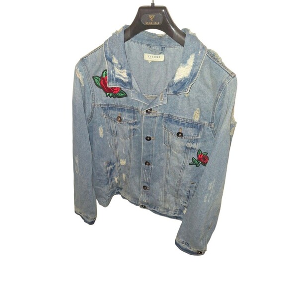 Ci Sono Red Rose Patch Women's Denim Jean Jacket Size Large - Picture 2 of 9